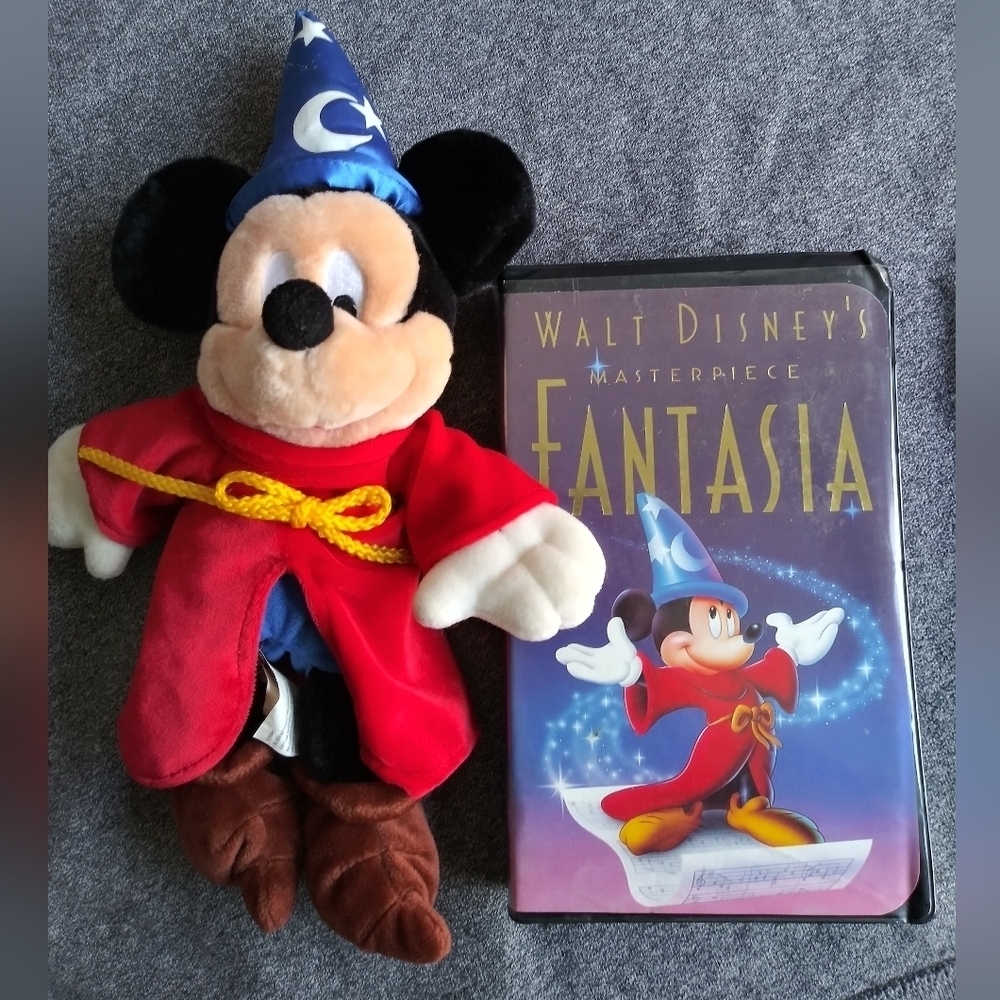 Walt Disney Fantasia VHS Tape and Mickey Plush